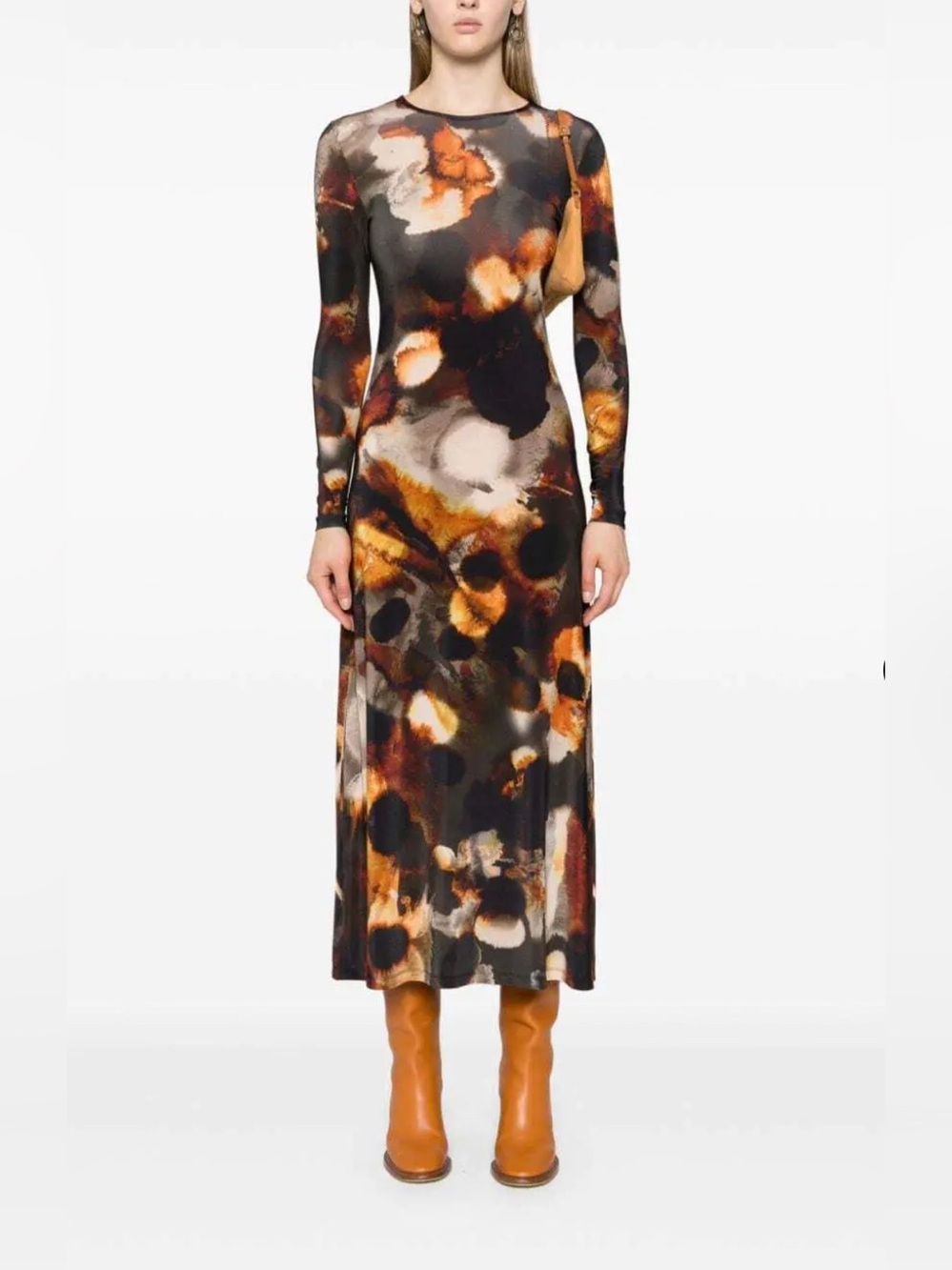 AllSaints Katlyn Abstract-Print Maxi Dress -Brown Size UK-8/US 9